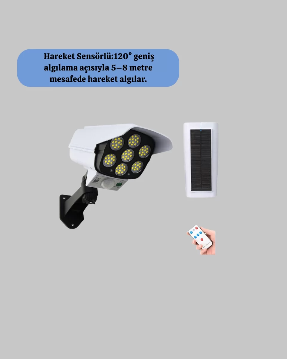 Uzaktan Kumandalı Güneş Enerjili LED Güvenlik Lambası Kamera Tipi Hareket Sensörlü - Görsel 2