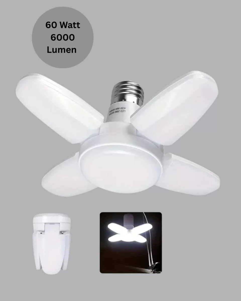Katlanabilir 4 Kollu LED Ampül 60 Watt 6000 Lumen Beyaz Işık - Görsel 3