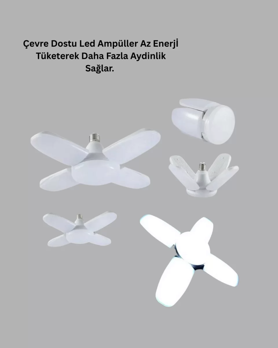 Katlanabilir 4 Kollu LED Ampül 60 Watt 6000 Lumen Beyaz Işık - Görsel 4