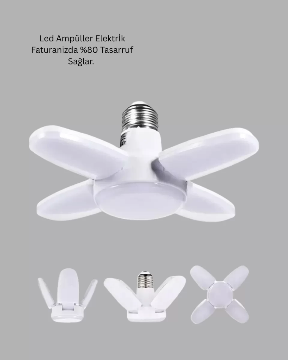 Katlanabilir 4 Kollu LED Ampül 60 Watt 6000 Lumen Beyaz Işık - Görsel 5