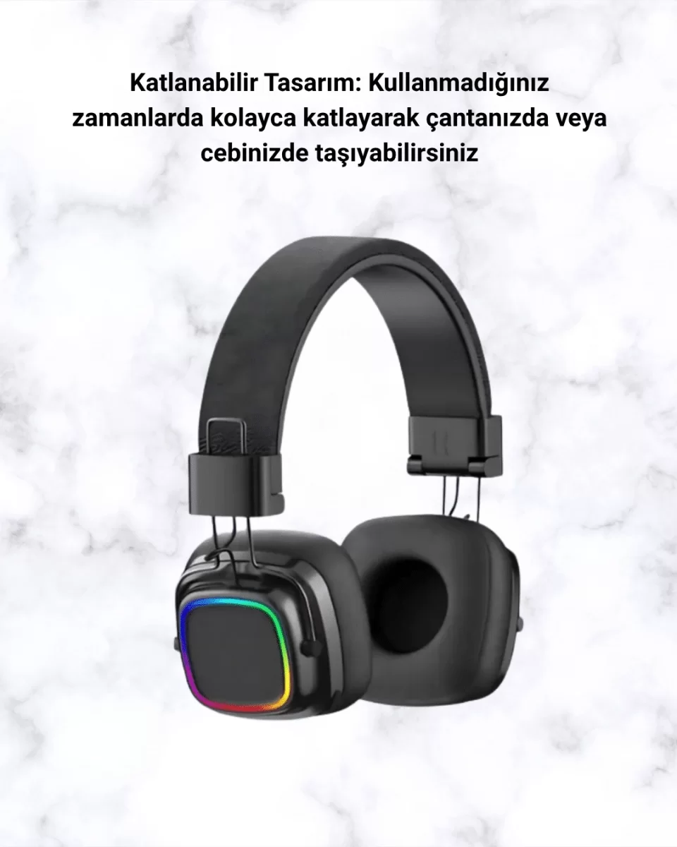 RGB Işıklı Katlanabilir Bluetooth 5.3 Kulak Üstü Kulaklık - Görsel 2