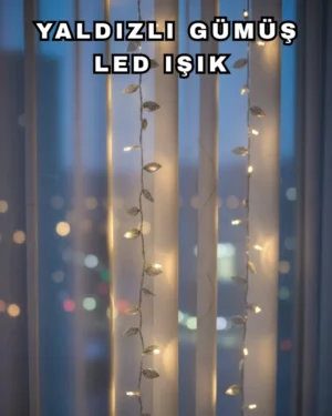 Gümüş Yaprak Tasarımlı LED Işık Pilli Ev ve Vitrin Dekoru