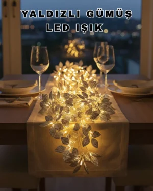 Yaprak Şekilli Gümüş LED Işık Pilli Dekoratif Aydınlatma
