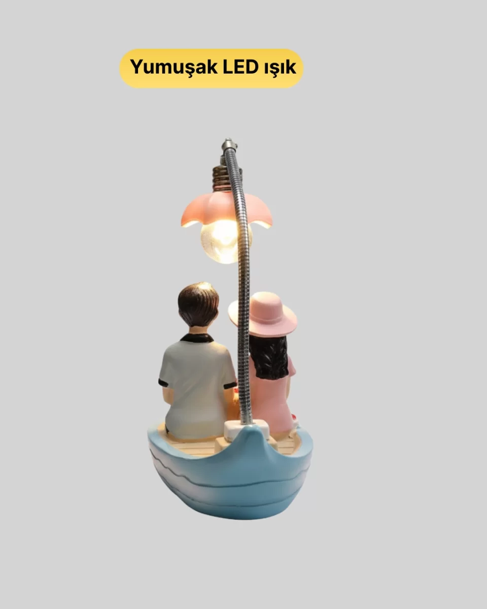 Romantik Çift Figürlü Gece Lambası Sandal Model Sevgiliye Özel Hediye - Görsel 3