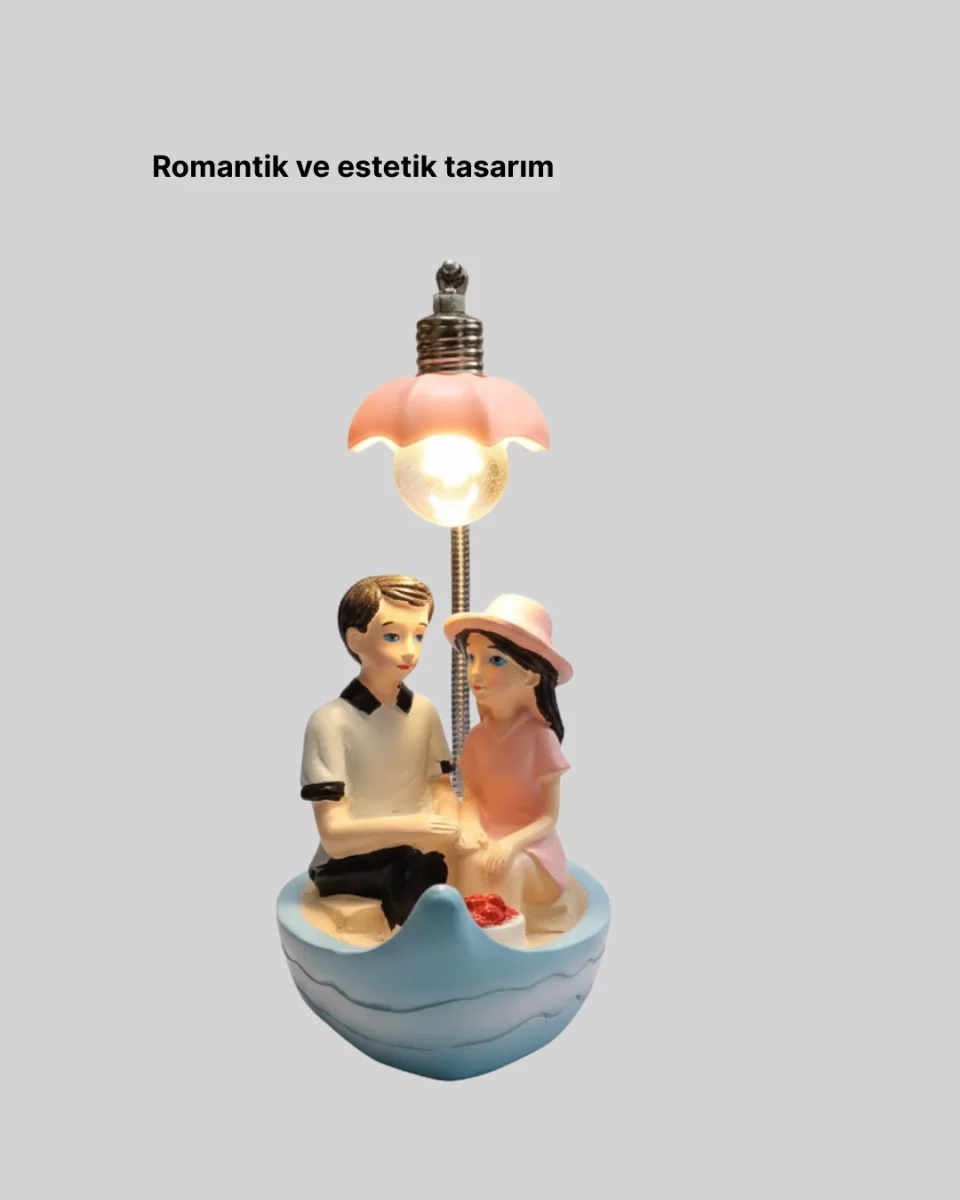 Romantik Çift Figürlü Gece Lambası Sandal Model Sevgiliye Özel Hediye - Görsel 4