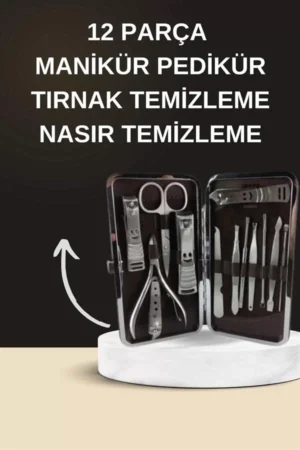 Elektrikli Manikür Pedikür Seti İkili Set 12 Parça Tırnak Bakımı Törpü Protez Çıkarma