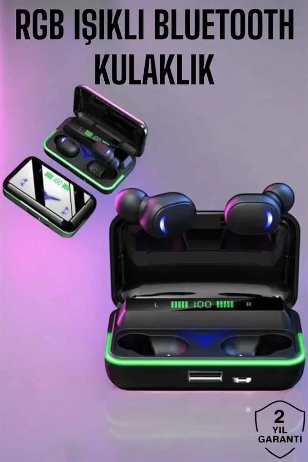 Powerbank Özellikli Kablosuz Bluetooth Kulaklık RGB Işıklı - Görsel 2
