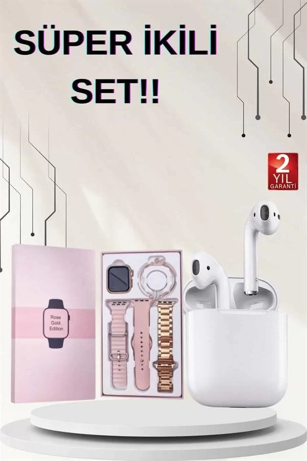 3 Kordonlu Dokunmatik Ekran Akıllı Saat ve 2.Nesil Kablosuz Bluetooth Kulaklık ANC/ENC - Görsel 2