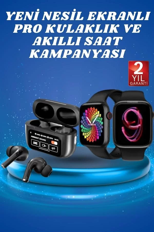 Ekranlı Yeni Nesil Pro Kulaklık ve Akıllı Saat Kampanyası Kulak İçi Mikrofonlu - Görsel 2