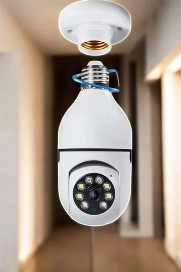Wifi Kamera Duylu Ampul Görünümlü 360 Derece Dönebilen Ev Kamerası - Görsel 3