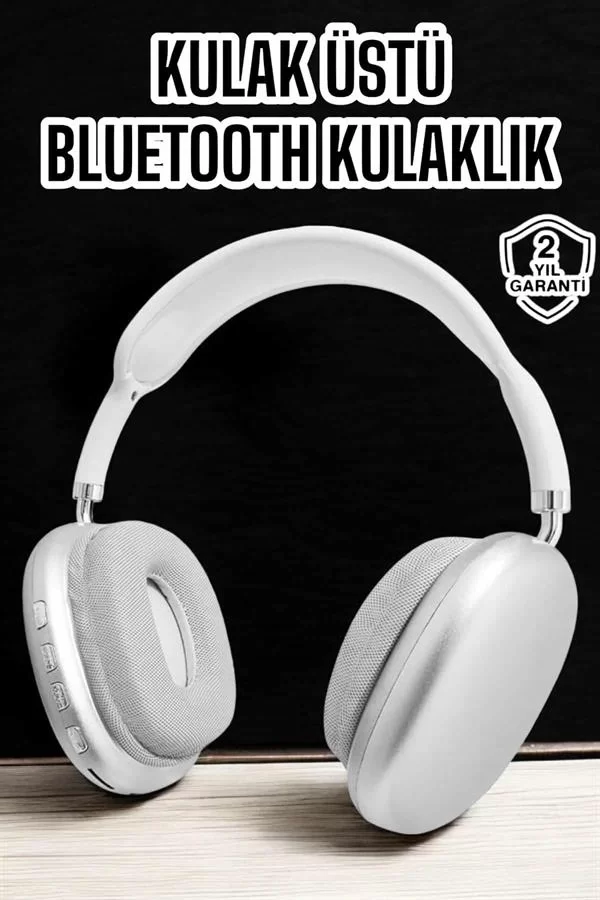 P9 Plus Kablosuz Kulak Üstü Bluetooth Kulaklık Beyaz Yüksek Ses Kaliteli - Görsel 2