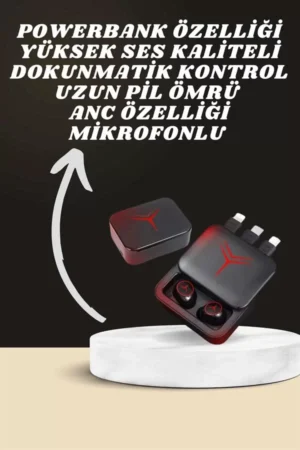 Dijital Göstergeli Powerbank Kablosuz Kulaklık ve 7 Kordonlu Yeni Nesil Akıllı Saat Dokunmatik Kontrol