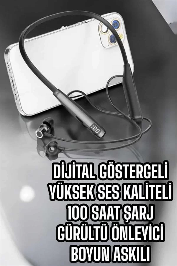 Boyun Bantlı Bluetooth Kulaklık Yüksek Ses Kaliteli 100 Saat Kulaklık - Görsel 4