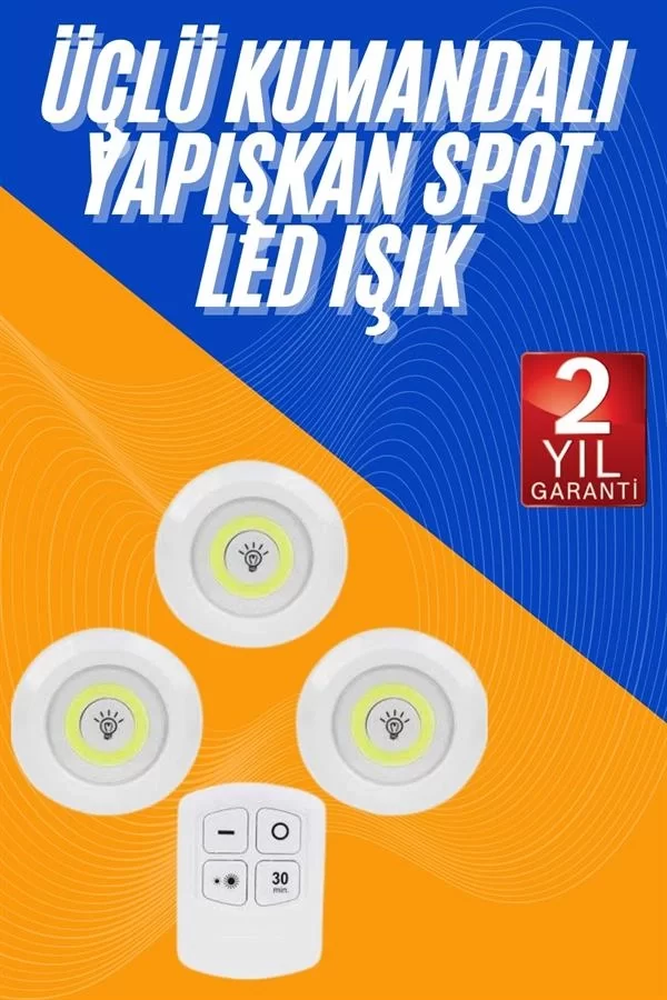 Dolap Işığı Mutfak Rafı Işığı Uzaktan Kumandalı 3 Lü Spot Led Lamba - Görsel 2