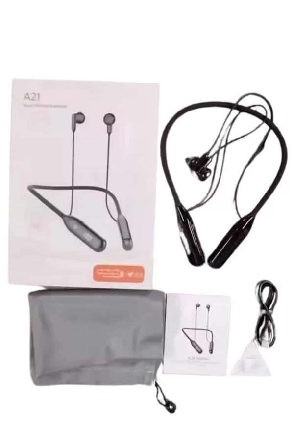 60 Saat Kablolu Boyun Askılı Dijital Göstergeli Bluetooth Kulaklığı - Görsel 5