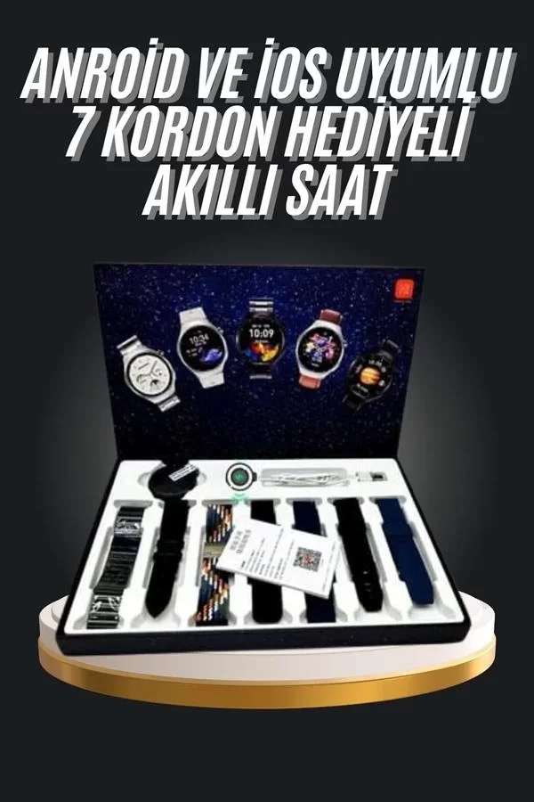 7 Kordonlu Akıllı Saat Siyah Kasa Dokunmatik Ekran Uyku ve Sağlık Takibi - Görsel 2