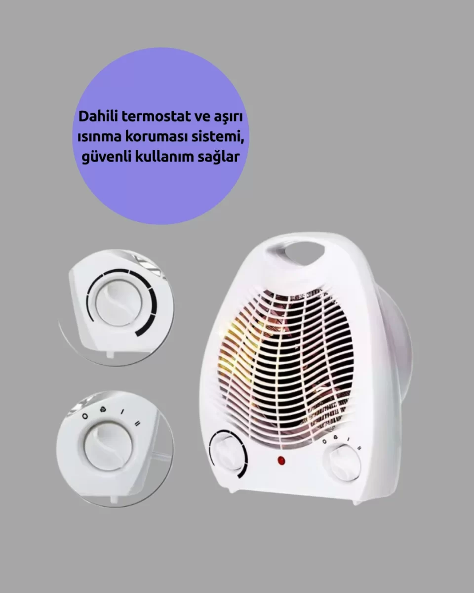 Mini Elektrikli Isıtıcı 2000W – Termostatlı Fanlı Isıtma, Taşınabilir Tasarım - Görsel 2