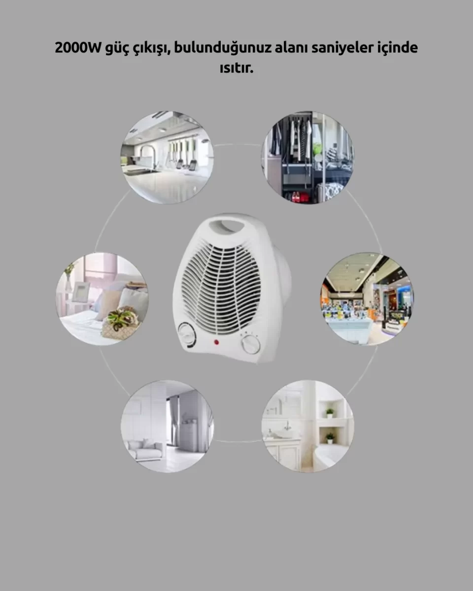 Mini Elektrikli Isıtıcı 2000W – Termostatlı Fanlı Isıtma, Taşınabilir Tasarım - Görsel 4