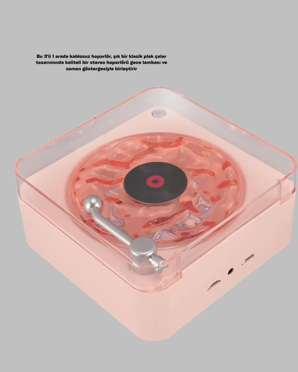 Retro Bluetooth Hoparlör PEMBE - Görsel 3