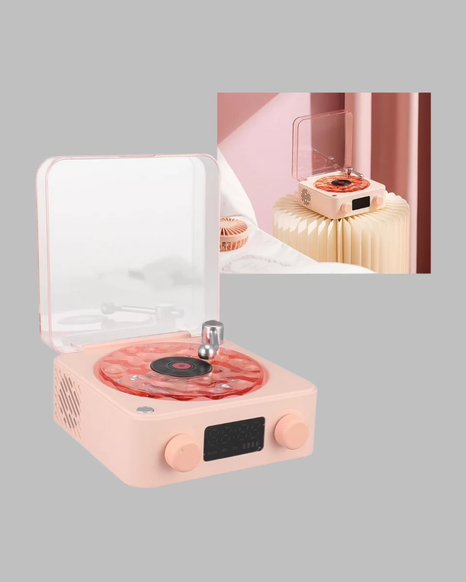 Retro Bluetooth Hoparlör PEMBE - Görsel 4