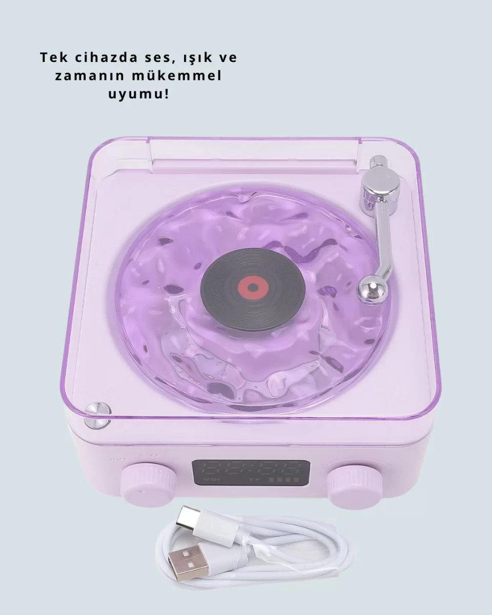 Retro Pikap Hoparlör – Şarjlı Kablosuz Projektör ve Gece Lambası - Görsel 2