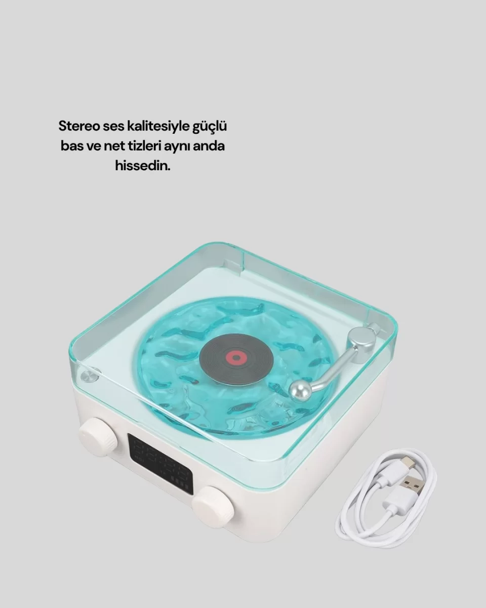 Retro Tasarımlı Gece Lambalı Bluetooth Hoparlör – Saat ve Pil Göstergeli - Görsel 4