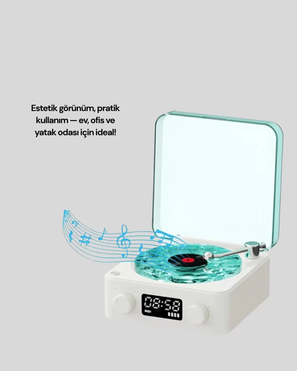 Retro Tasarımlı Gece Lambalı Bluetooth Hoparlör – Saat ve Pil Göstergeli - Görsel 5