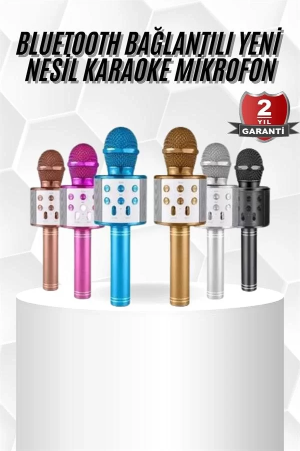 Karaoke Mikrofon Bluetooth Bağlantılı Aux Girişli Uzun Pil Ömrü Yüksek Ses Kaliteli - Görsel 2