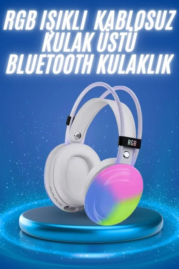 RGB Işıklı Yüksek Ses Kaliteli Kablosuz Kulak Üstü Bluetooth Kulaklık - Görsel 2