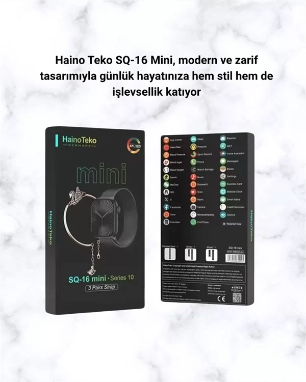 SQ-16 Mini Series 10 Akıllı Saat – 3 Kordon + Hediye Bileklik - Görsel 5