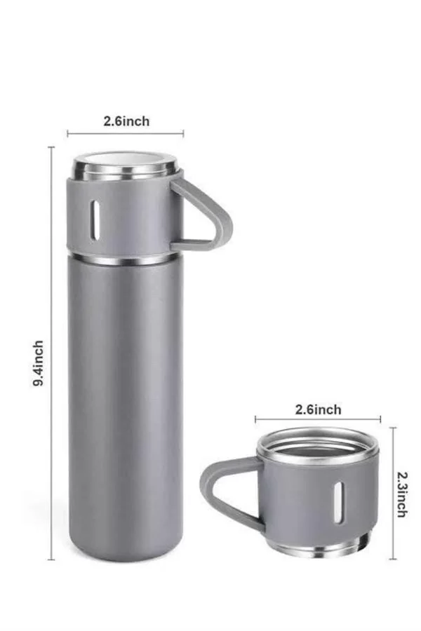 Termos Seti Paslanmaz Çelik 3 Bardaklı Vakumlu Termos Set 500 Ml 12 Saate Kadar Isı Koruma - Görsel 3