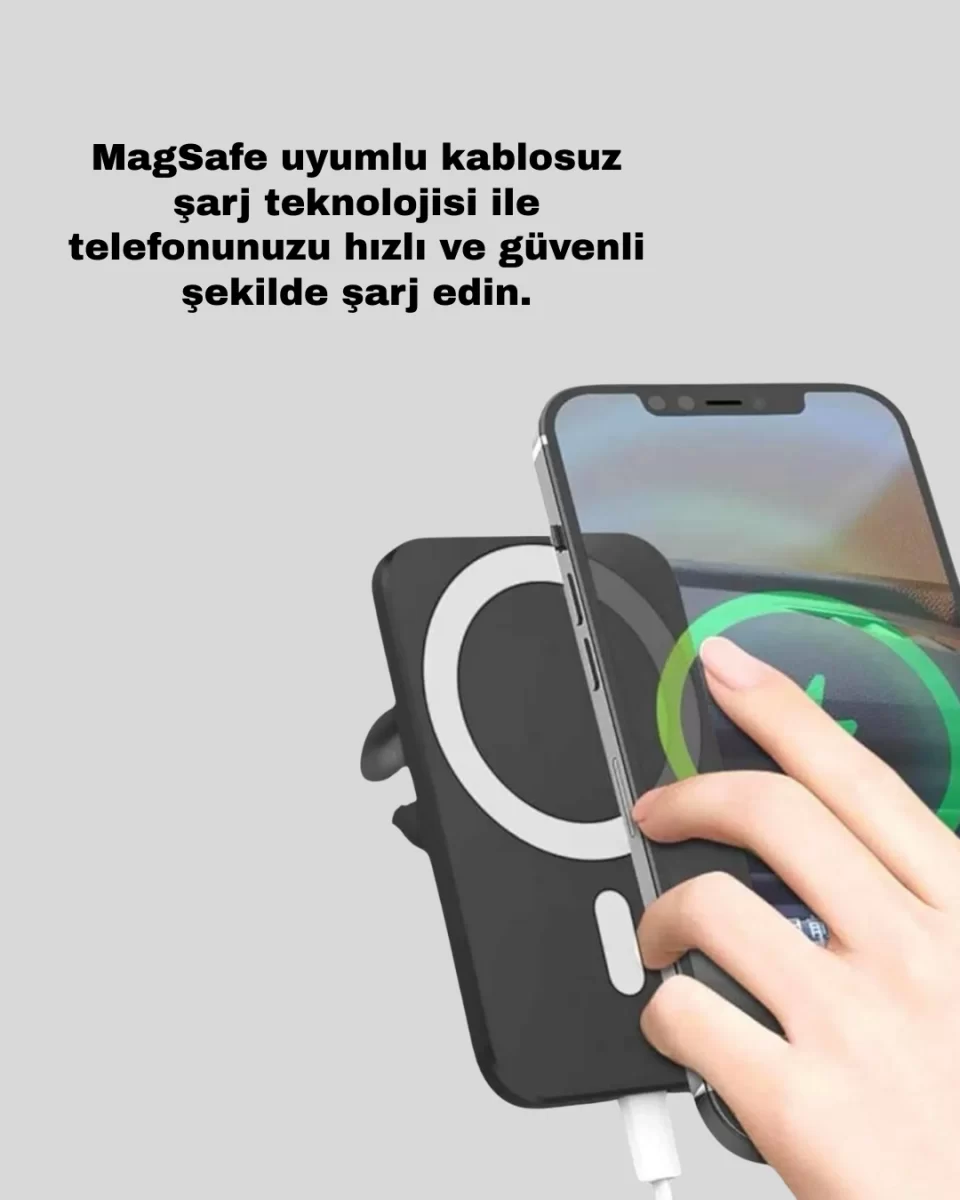 15W Kablosuz Şarj Destekli MagSafe Araç Tutucu Havalandırma Klipsli - Görsel 2