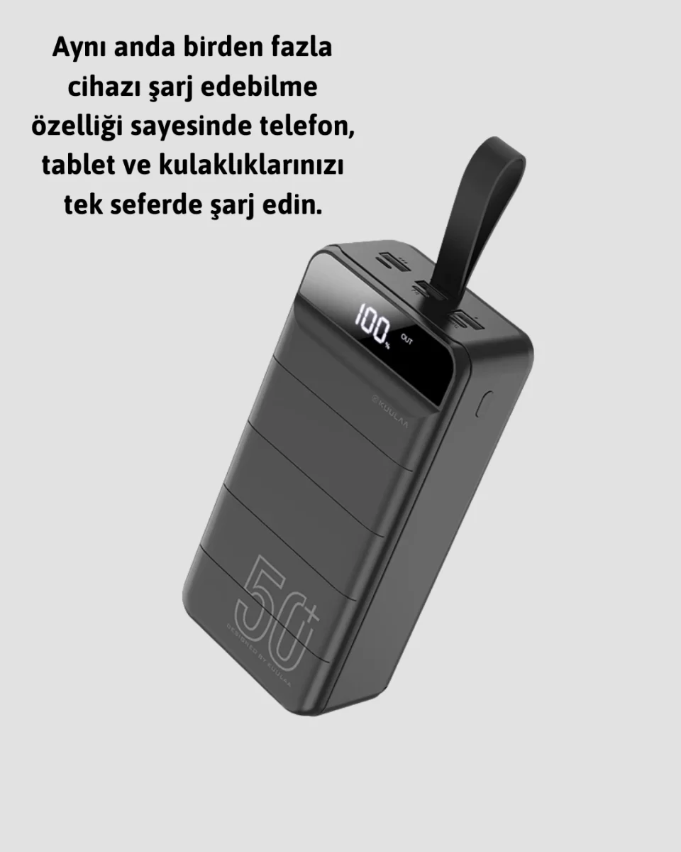 50.000 mAh Kapasiteli Powerbank – Hızlı Şarj Destekli, 4 USB Portlu, LED Işıklı Taşınabilir Enerji Deposu - Görsel 4