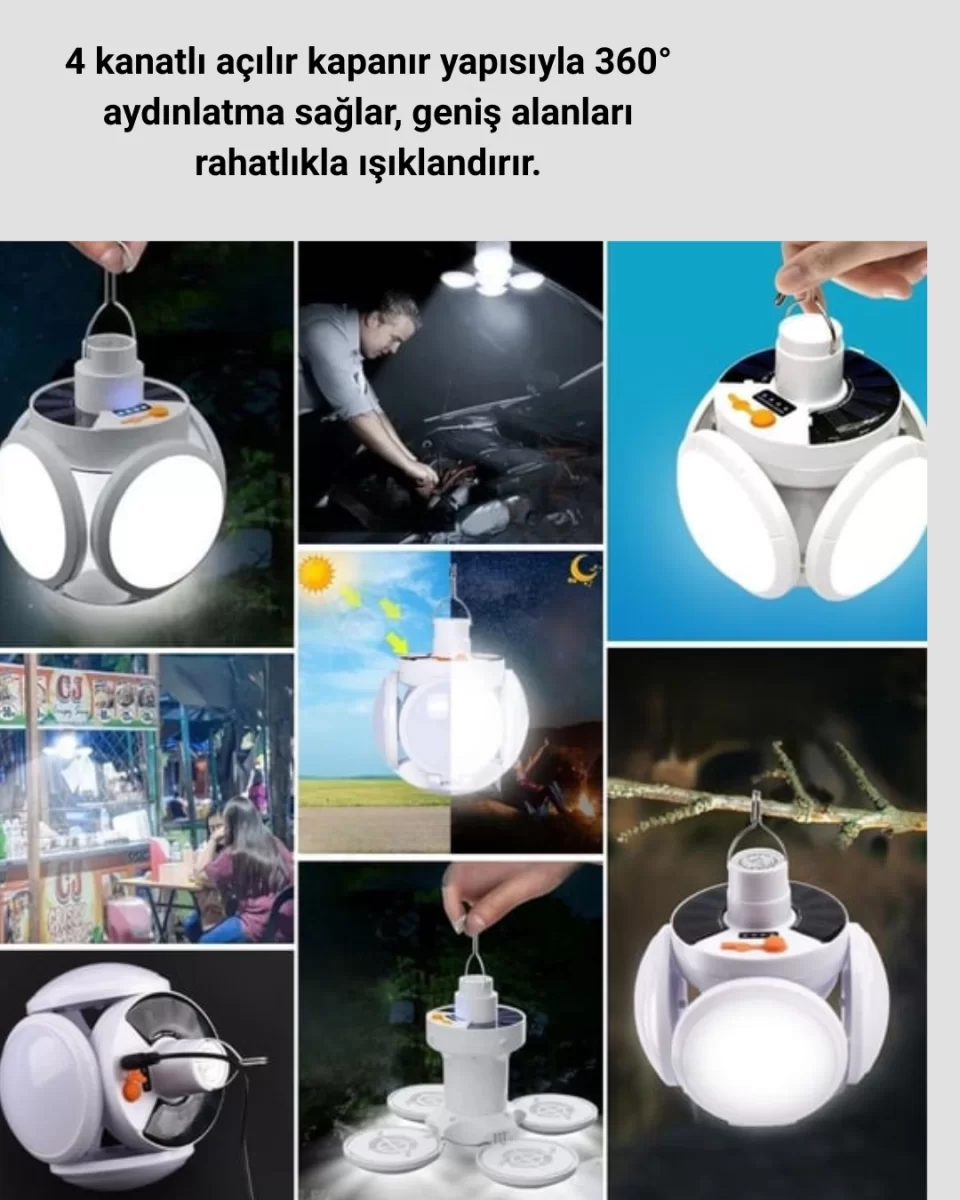 USB ve Solar Şarjlı Katlanabilir 5 Taraflı LED Lamba - Görsel 3