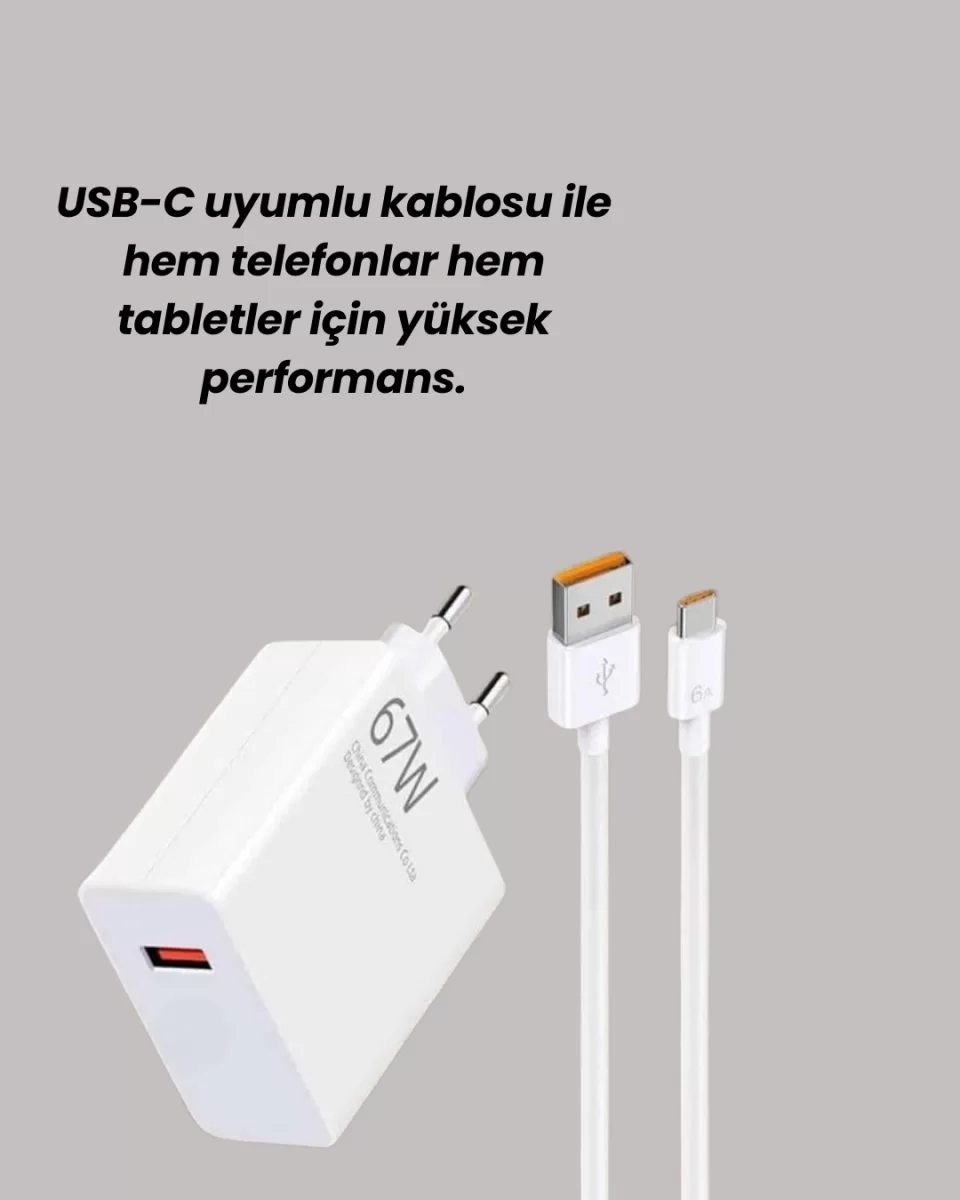 67W Hızlı Şarj Cihazı Yüksek Isı Dayanımlı Type-C Set - Görsel 3