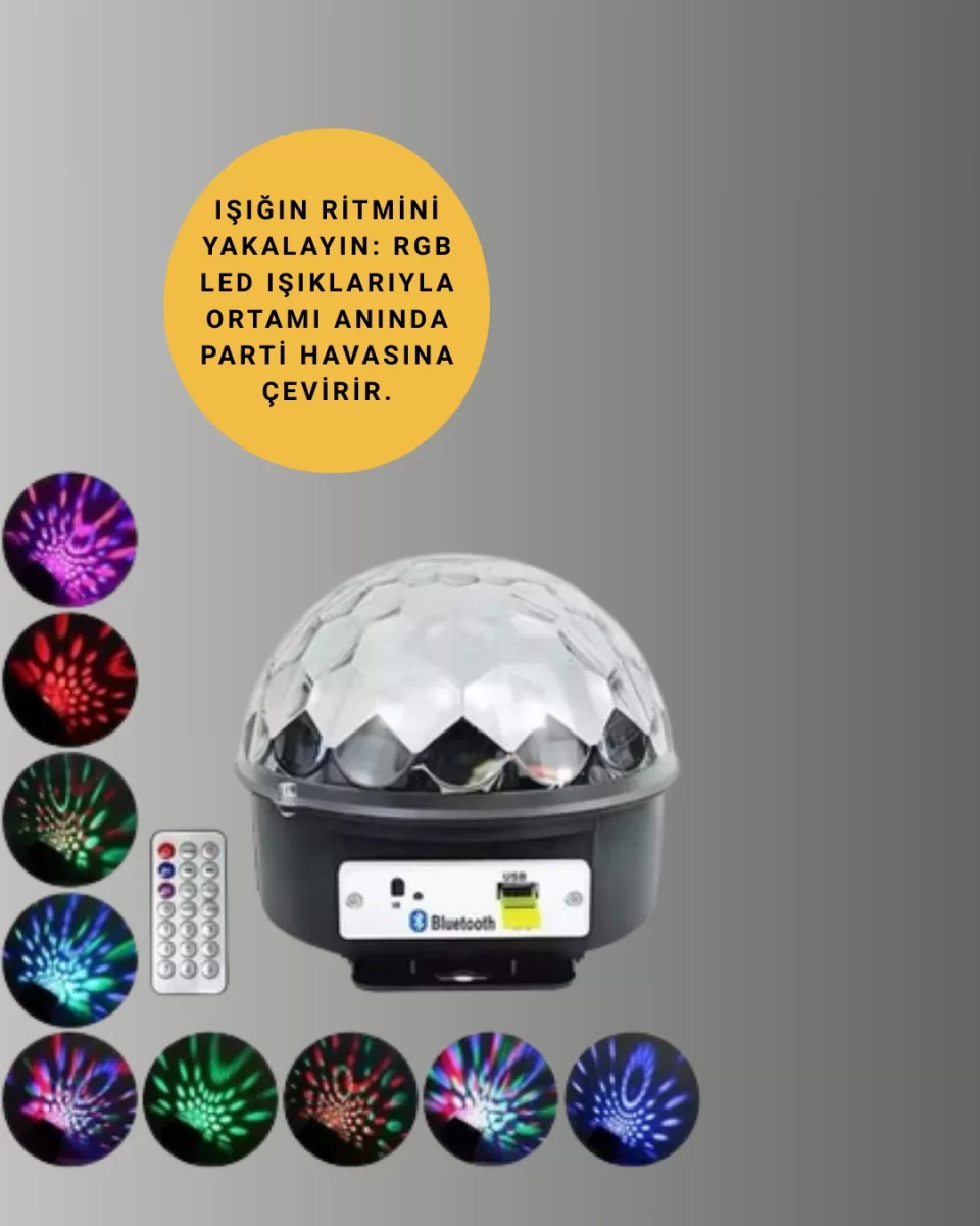 Uzaktan Kumandalı RGB LED Disko Topu Bluetooth Hoparlörlü - Görsel 2