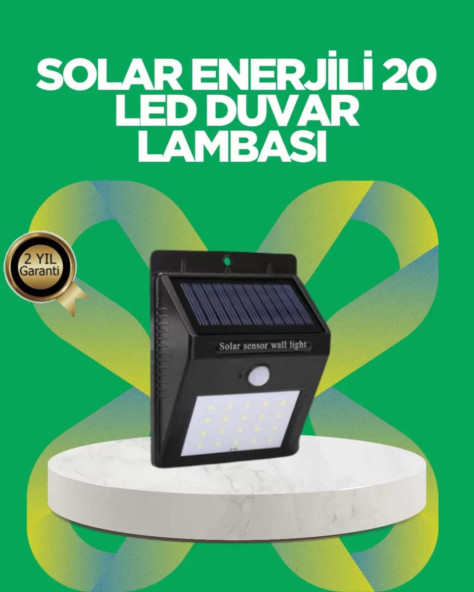 Solar Enerjili 20 LED Hareket Sensörlü Duvar Lambası