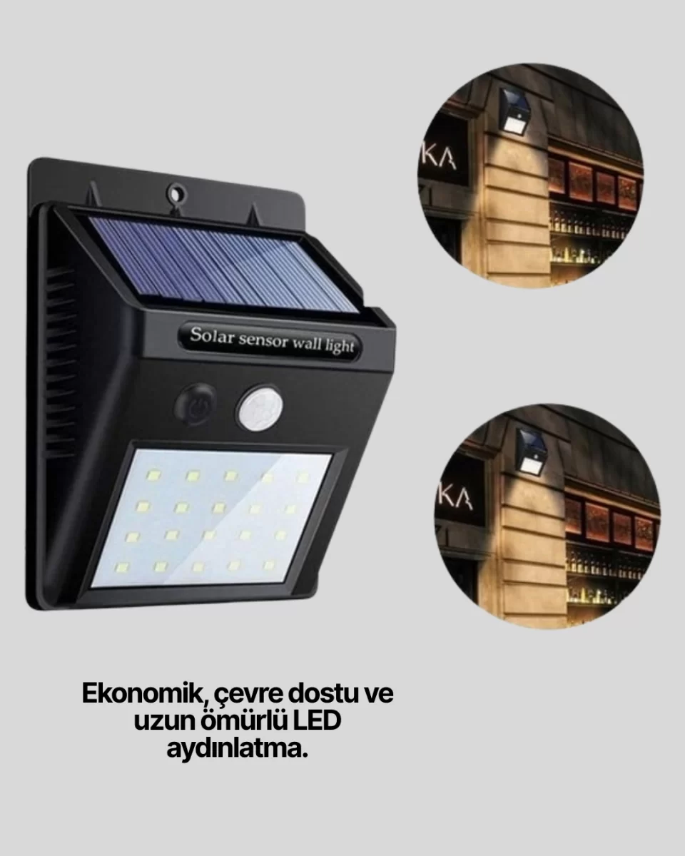 Solar Enerjili 20 LED Hareket Sensörlü Duvar Lambası - Görsel 5