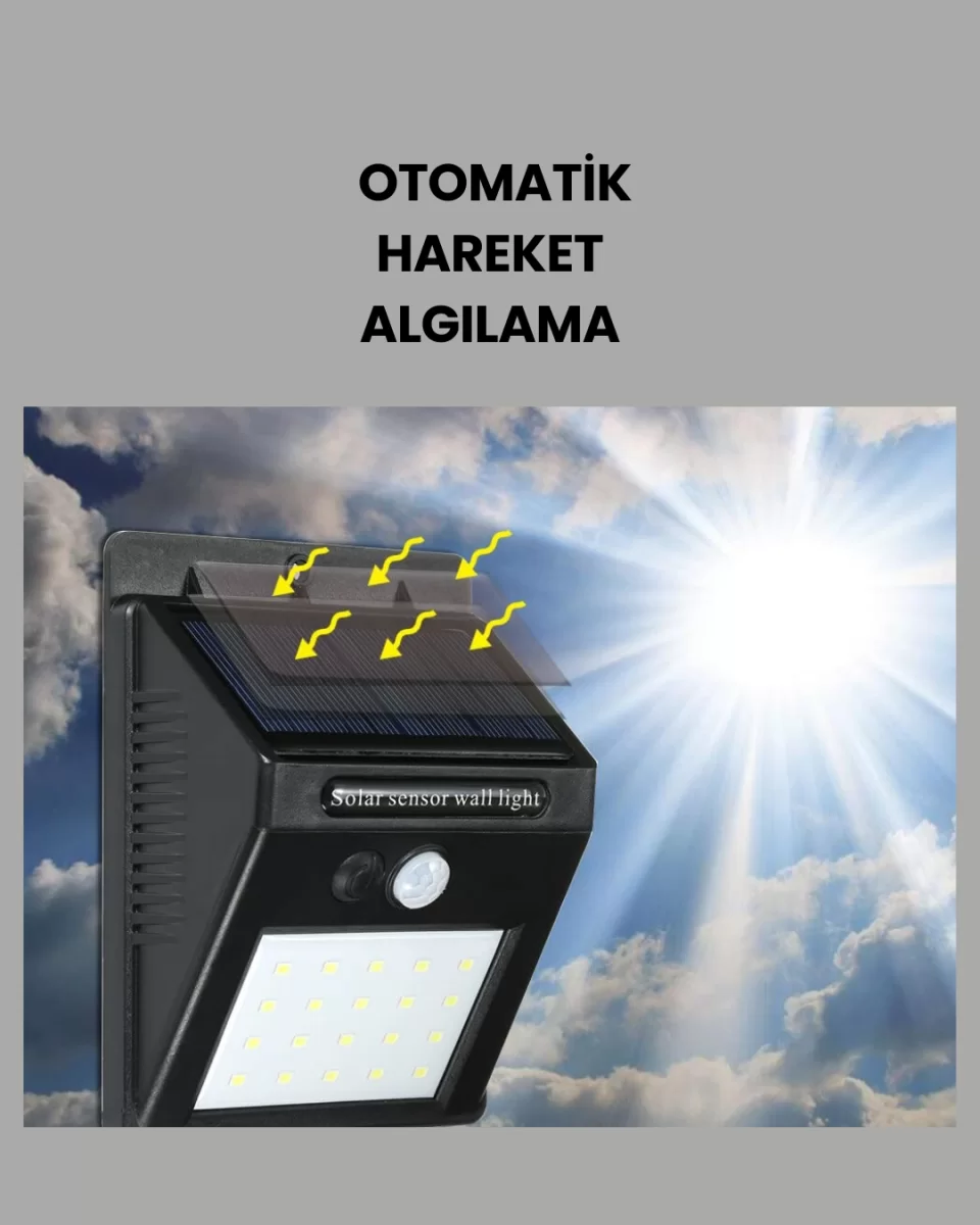 20 LED Güneş Enerjili Hareket Sensörlü Dış Mekan Duvar Lambası - Görsel 3