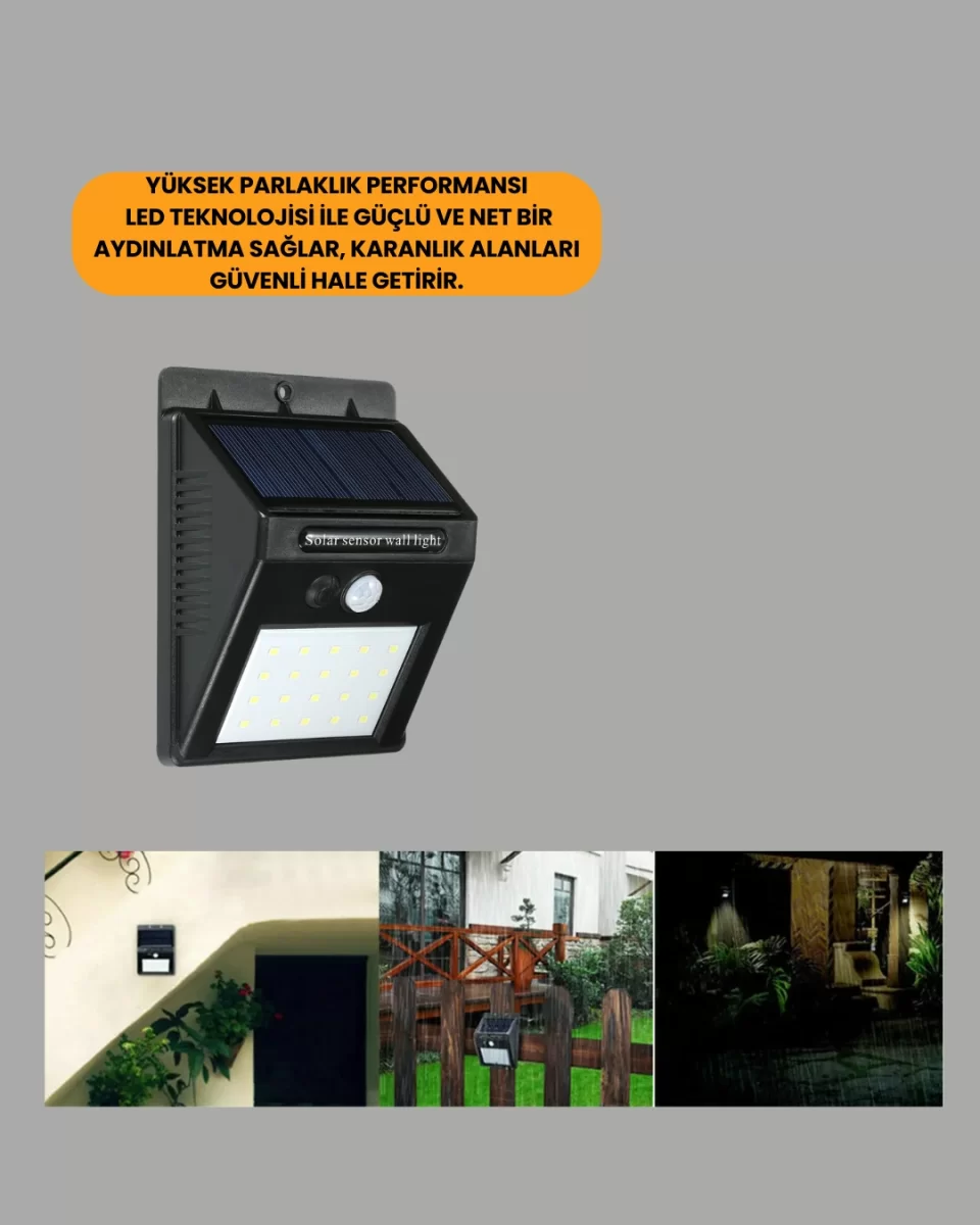 20 LED Güneş Enerjili Hareket Sensörlü Dış Mekan Duvar Lambası - Görsel 4