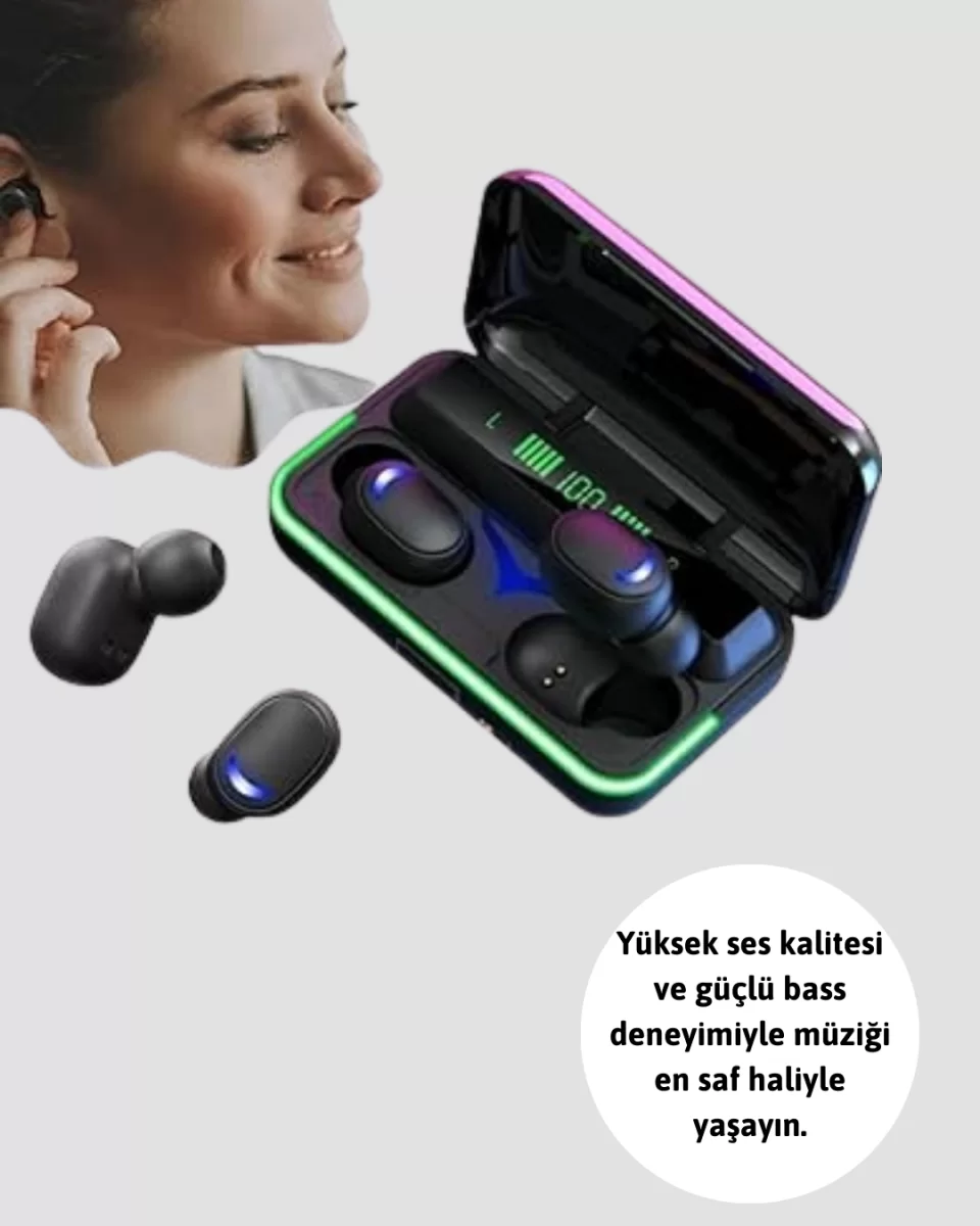 Uzun Pil Ömürlü E10 Powerbank Bluetooth Kulaklık LED Gösterge - Görsel 2