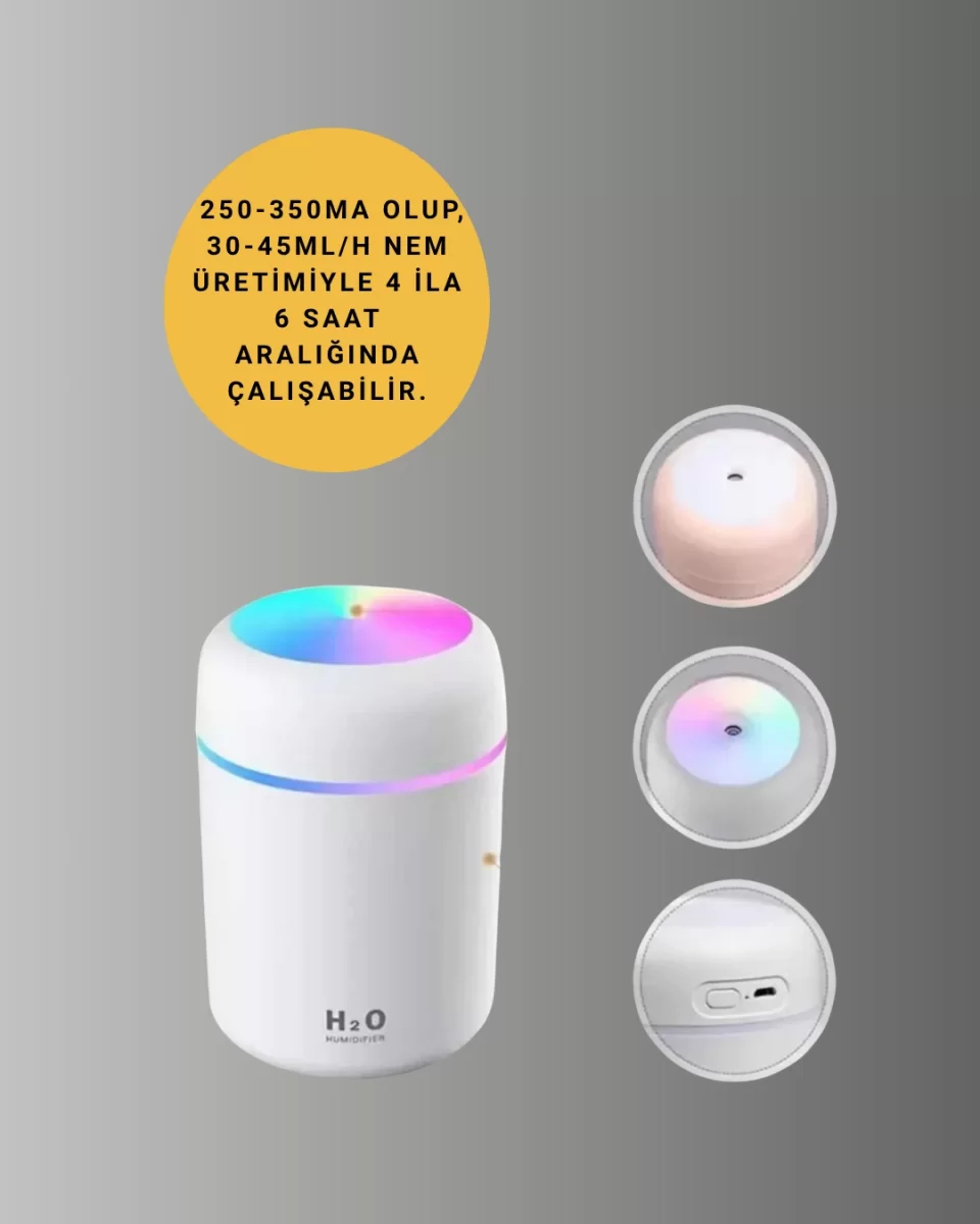 ABS Gövdeli 300ml USB Nemlendirici – Beyaz, Gri, Pembe Renk - Görsel 2