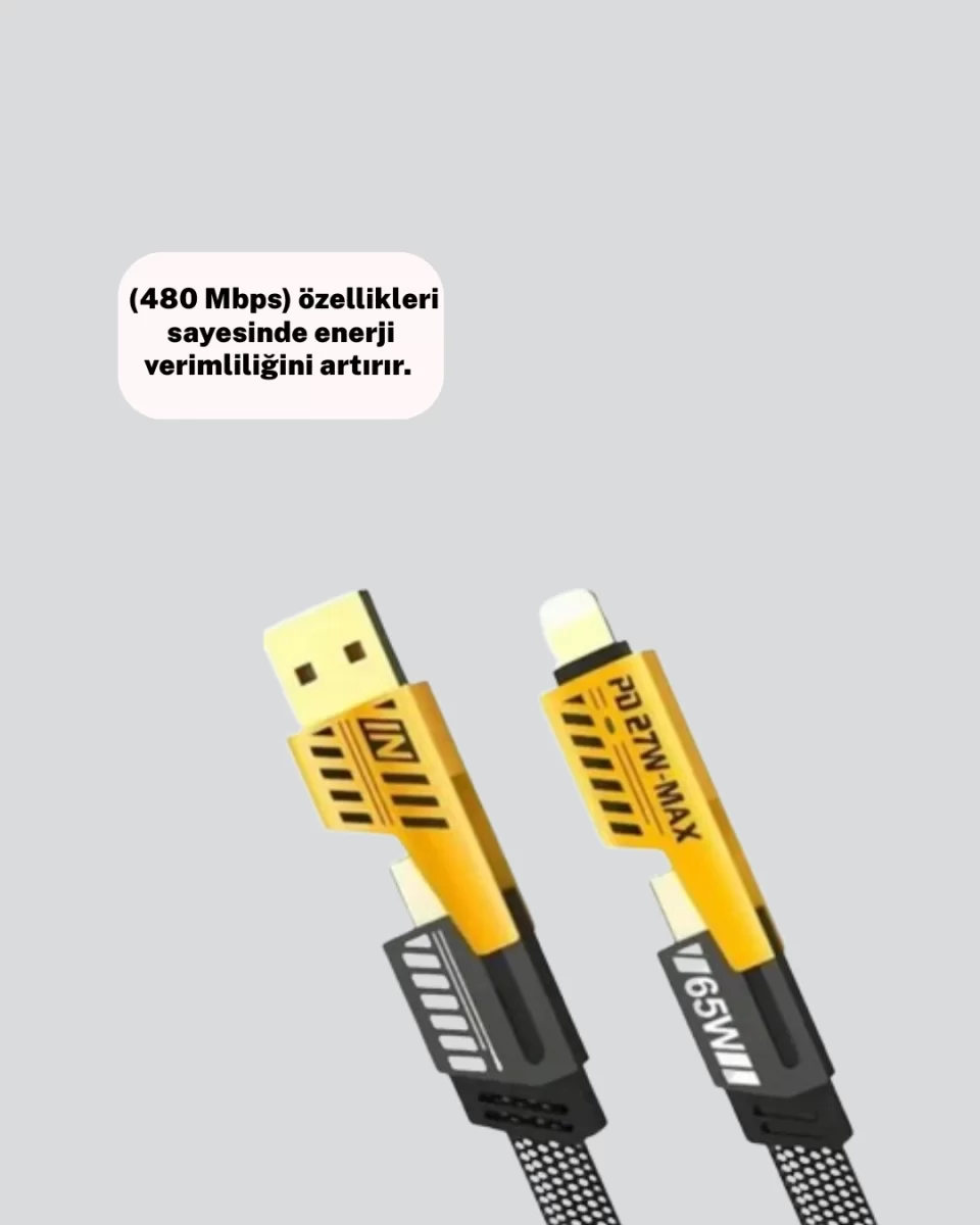 Hızlı Şarj Destekli 65W Örgülü USB-C ve USB-A Çoklu Şarj Kablosu - Görsel 4