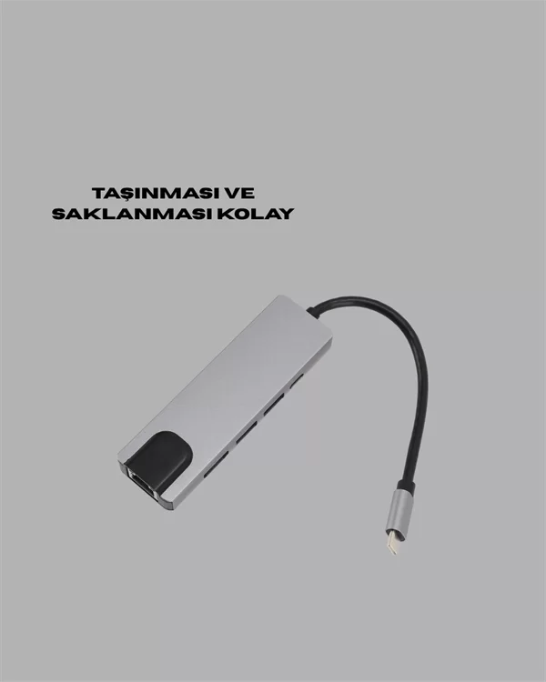 Alüminyum Gövdeli Type‑C HDMI & Ethernet Adaptör – Tak & Çalıştır - Görsel 2