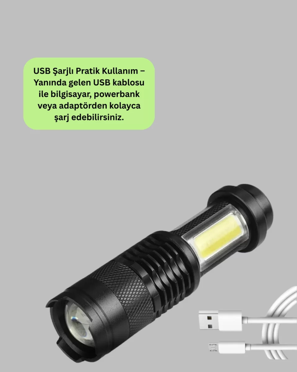 4 Modlu USB Şarjlı LED El Feneri Kamp ve Outdoor - Görsel 2