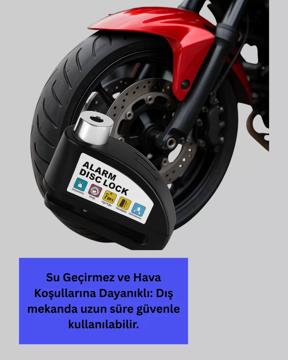 Su Geçirmez Alarm Disk Kilidi Motosiklet Scooter Bisiklet Güvenlik - Görsel 3