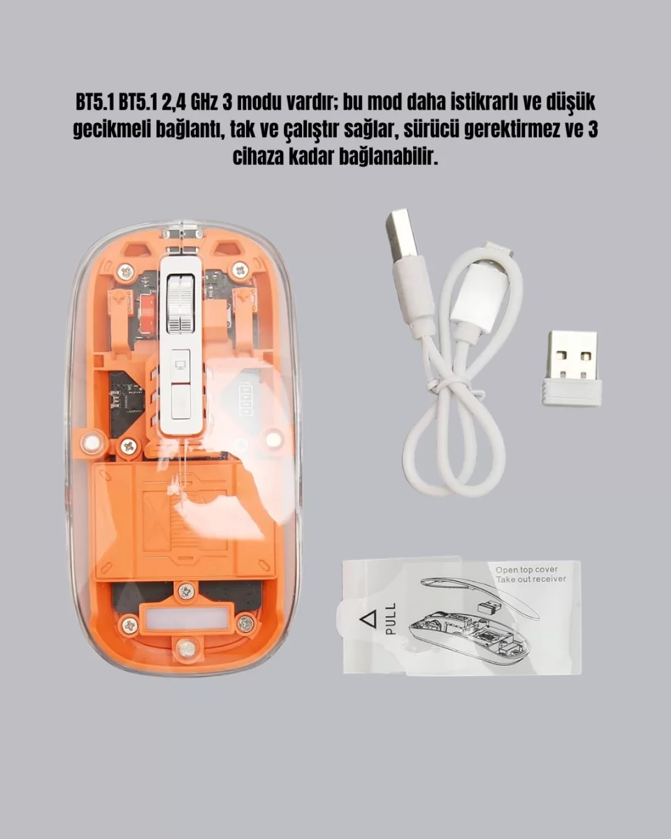Sessiz ve Ergonomik Kablosuz Fare - 30 Gün Kullanım, 2 Modlu Bağlantı - Görsel 2
