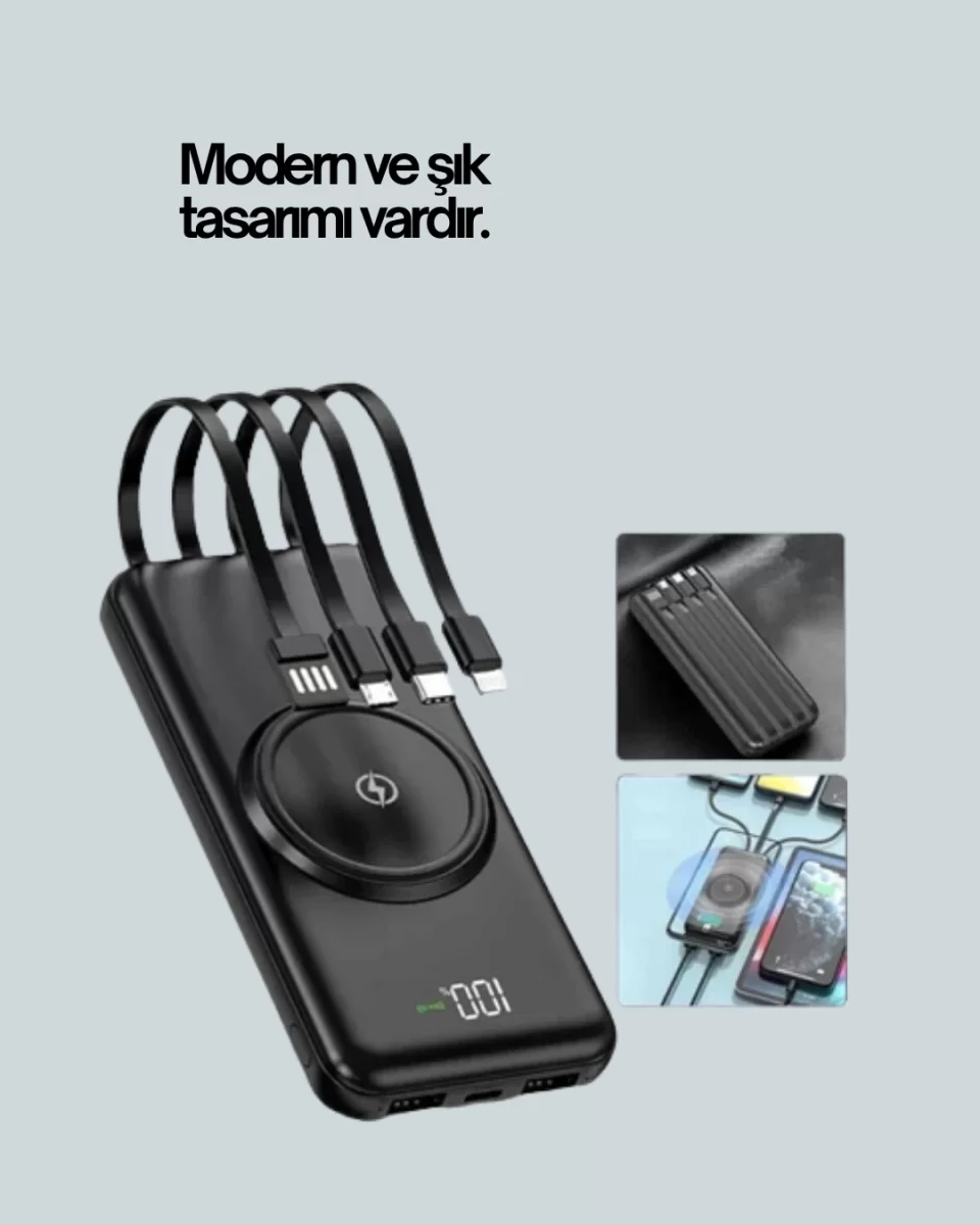 iPhone ve Android Uyumlu 10000mAh Powerbank – Hem Kablolu Hem Kablosuz - Görsel 3