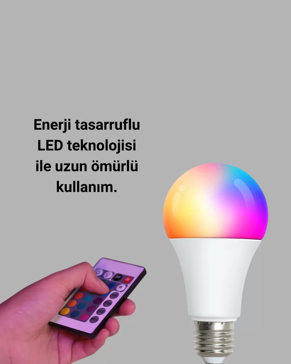 RGB Uzaktan Kumandalı LED Ampul 16 Renk Dekoratif Aydınlatma - Görsel 5