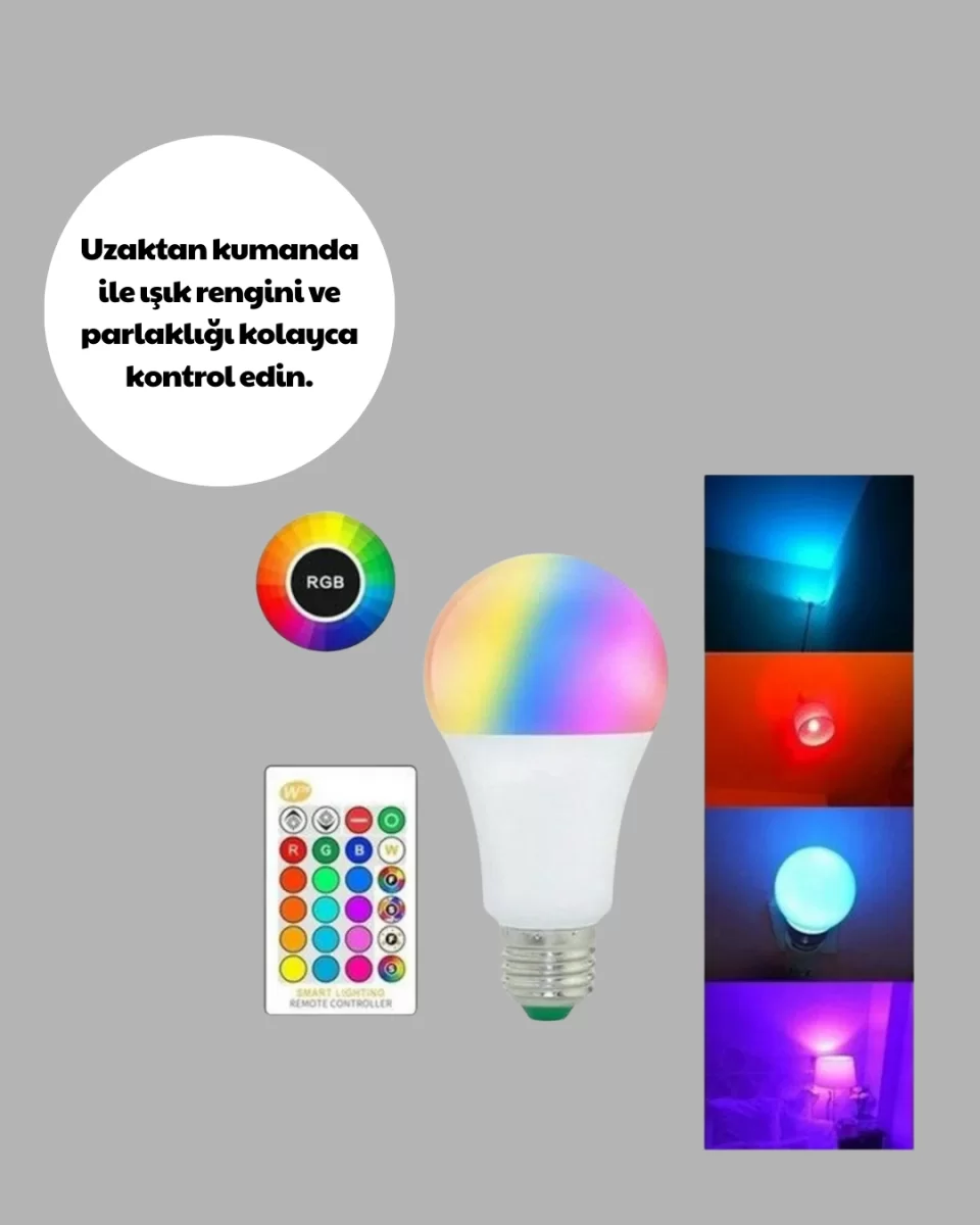RGB Uzaktan Kumandalı LED Ampul 16 Renkli A Kalite Orijinal - Görsel 3